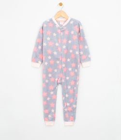 Pijama Infantil Macacão Estampado Estrela em Fleece - Tam 1 a 10