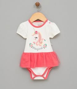 Vestido Body Infantil Silk Unicórnio - Tam 0 a 18 meses