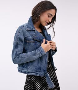 Jaqueta Biker Jeans com Fivela 