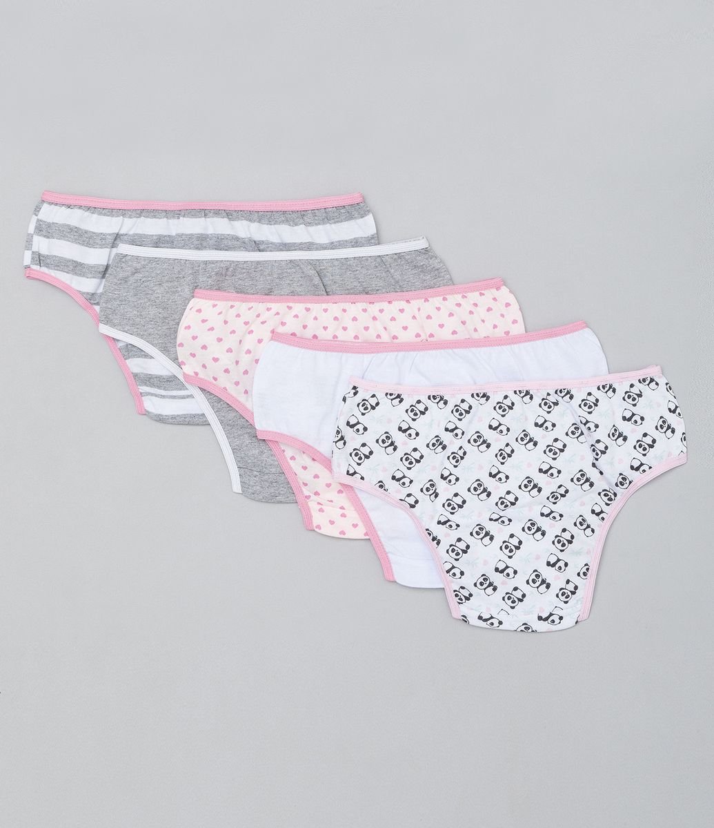 Kit com 5 Calcinhas Estampadas - Tam 2 a 14 Cinza