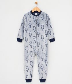 Pijama Infantil Macacão com Estampa Raios em Fleece - Tam 1 a 10
