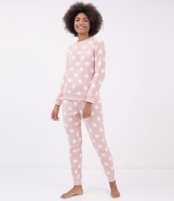 Pijama Manga Longa em Fleece Poá 