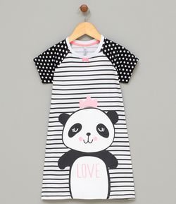 Camisola Infantil Algodão Listrada com Panda - Tam 6 a 14