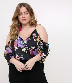 Blusa Floral com Abertura no Ombro Curve & Plus Size