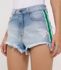Short Curto Jeans com Faixa Verde