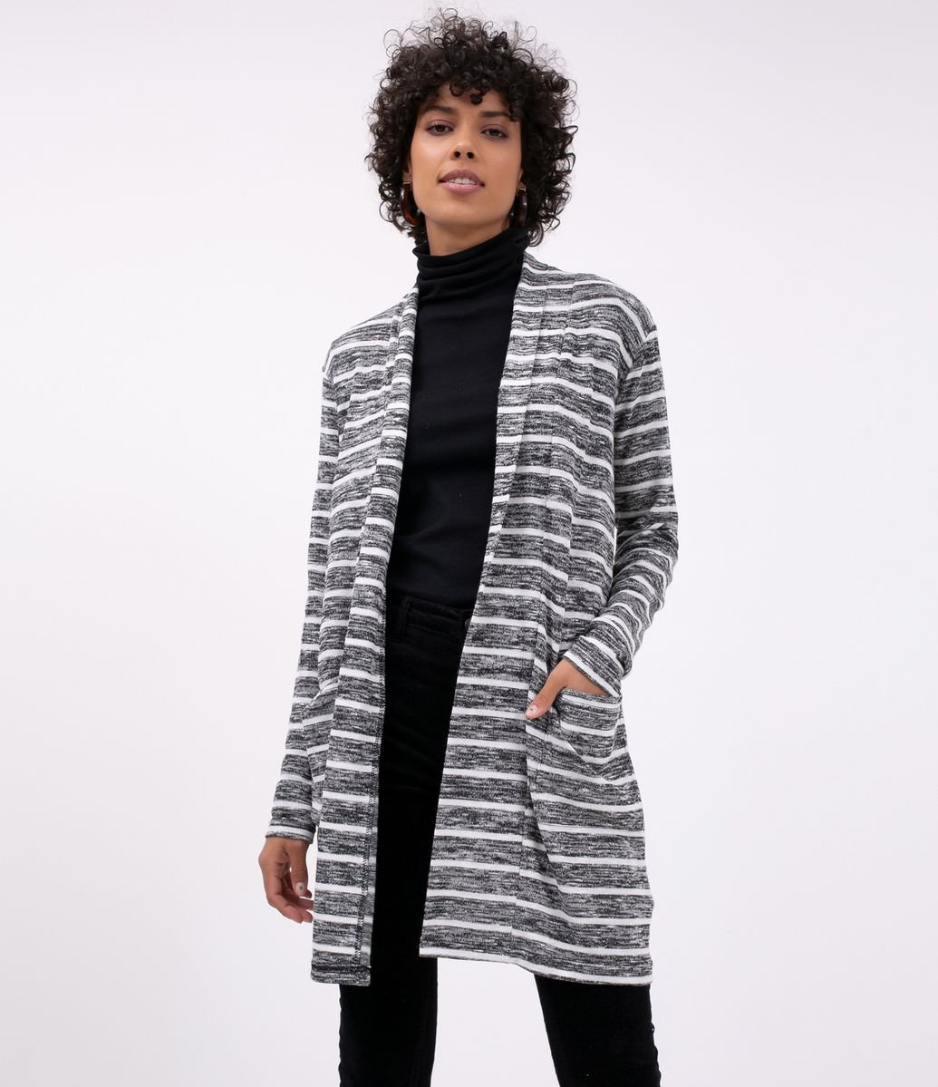 cardigan alongado listrado