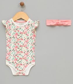Body Infantil Floral com Acessório de Cabelo - Tam 0 a 18 meses
