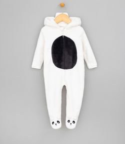 Macacão Infantil Panda com Capuz e Orelha em Fleece - Tam 0 a 18 meses