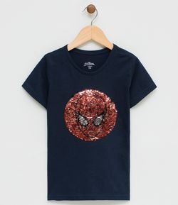 Camiseta Infantil Estampado Homem Aranha com Paetês   Tam 6 a 10