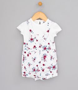 Jardineira Infantil com Estampa Floral e Camiseta Básica - Tam 0 a 18 meses
