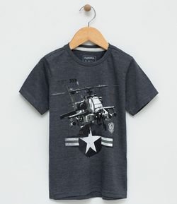Camiseta Infantil com Estampa de Helicóptero - Tam 5 a 10