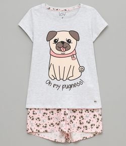 Pijama Manga Curta Estampa Pugs - Renner