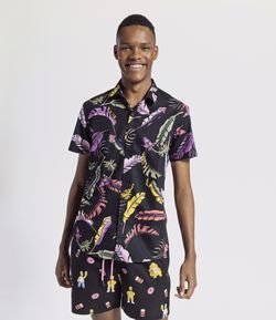 Camisa Manga Curta Estampa Bahamas em Tricoline