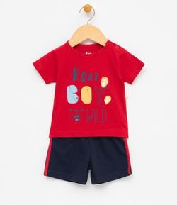 Conjunto Infantil com Bermuda e Camiseta Estampada - Tam 0 a 18 meses