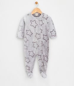 Macacão Infantil Estampado com Estrelas em Fleece - Tam 0 a 18 meses