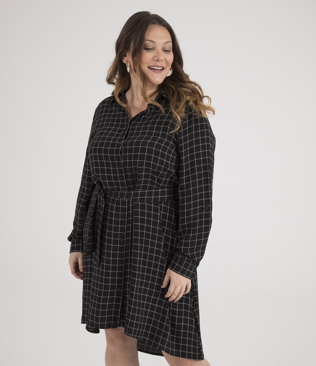 vestido xadrez plus size