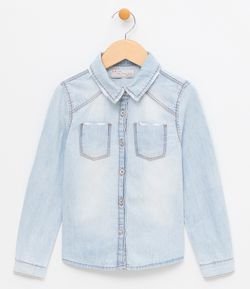 Camisa Infantil com Estampa Unicórnio em Jeans - Tam 5 a 14
