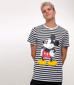 Camiseta Listrada com Estampa Mickey