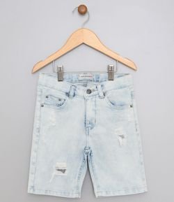 Bermuda Infantil em Jeans com Rasgos e Puídos - Tam 5 a 14