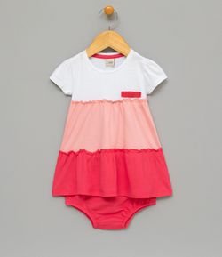 Vestido Infantil com Lacinho e Botões no Ombro - Tam 0 a 18 meses