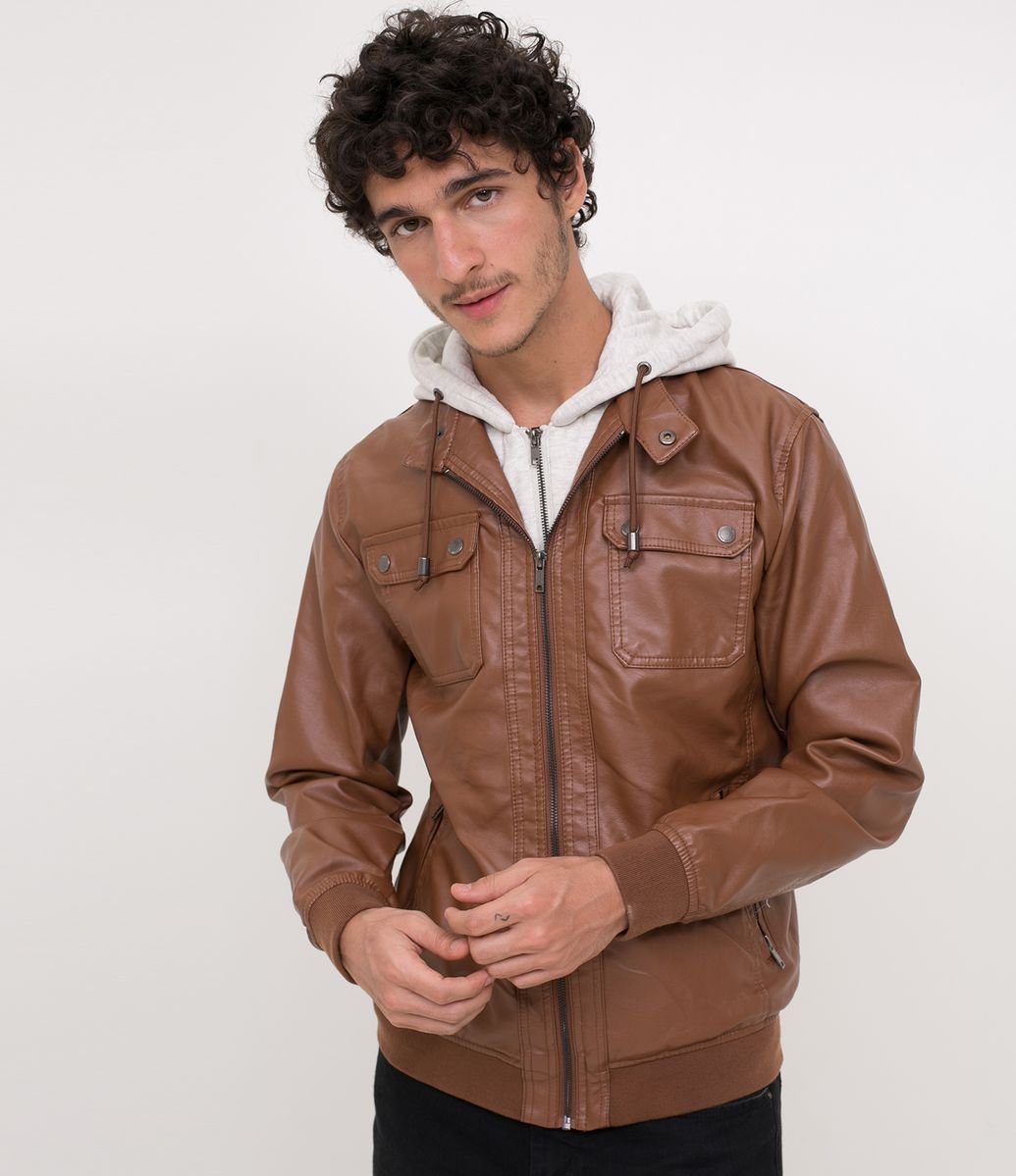 jaqueta de couro com moletom masculina