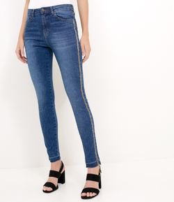 Calça Jeans Skinny com Faixa Lateral