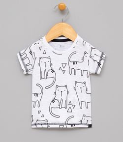 Camiseta Infantil Estampada com Gatos - Tam 0 a 18 meses