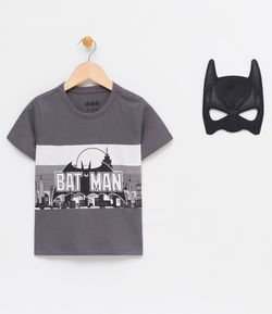 Camiseta com Estampa e Máscara Batman - Tam 2 A 14
