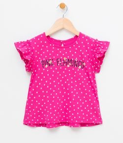 Blusa Infantil com Estampa Flamingo Poá - Tam 1 a 4