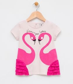 Blusa Infantil com Estampa Flamingos - Tam 1 a 4
