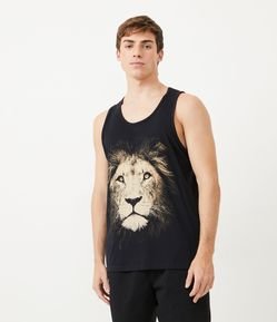 Camiseta Regata em Algodão com Estampa de Leão