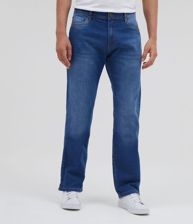 Calça Reta Básica Jeans com Elastano Azul Médio 1
