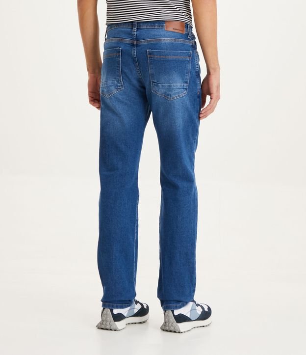 Calça Reta Básica Jeans com Elastano Azul Médio 5