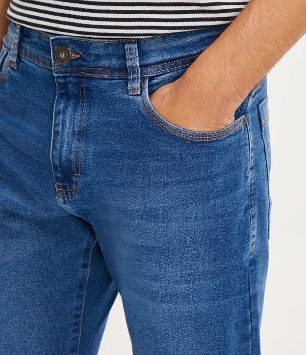 Calça Reta Básica Jeans com Elastano Azul Médio 6