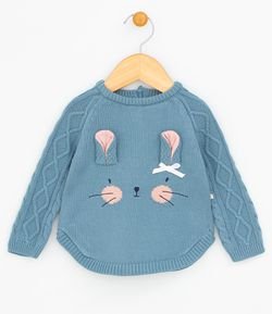 Blusão Infantil com Estampa Coelhinho e Orelhas em Tricô- Tam 0 a 18 meses