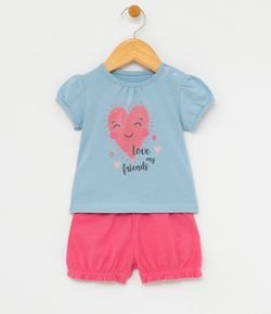 Conjunto Infantil Blusa Coração com Short Fofo - Tam 0 a 18 meses