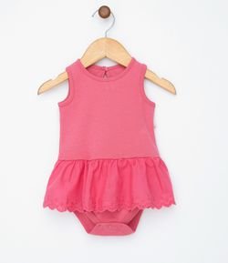 Vestido Body Infantil Liso com Saia Bordada - Tam 0 a 18 meses