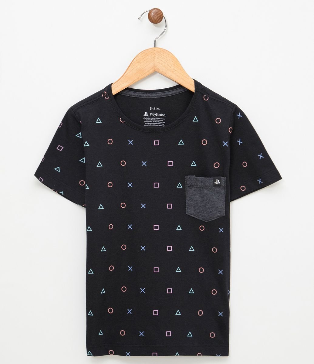 Camiseta Infantil Estampada PlayStation - Tam 5 a 14 Preto - Renner