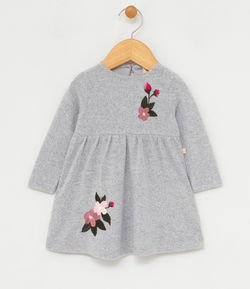 Vestido Infantil com Bordados de Flores - Tam 0 a 18 meses