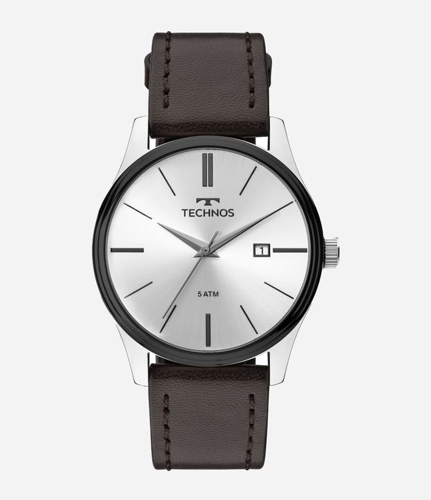 Relógio Technos Masculino com Pulseira de Couro e Caixa de Aço
