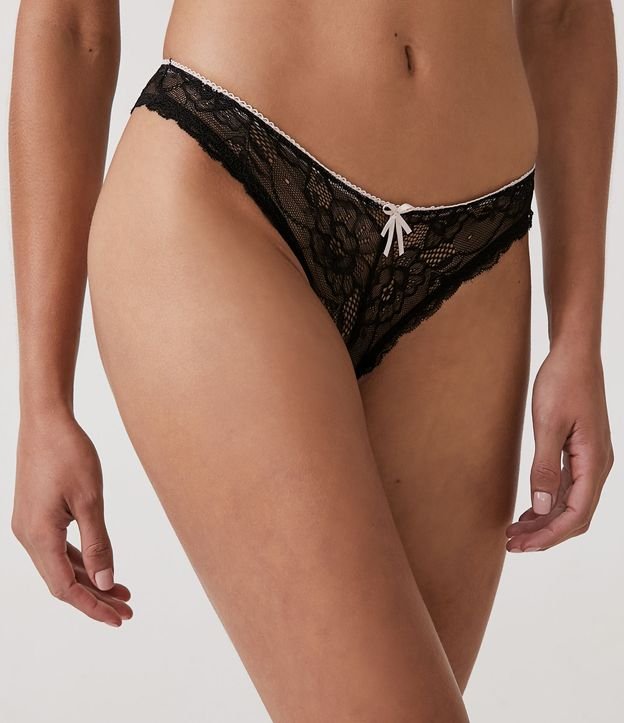 Bombacha Bikini en Encaje con Lazo Pequeño Negro 3