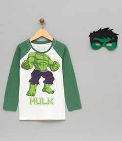 Camiseta Infantil Estampa e Máscara Hulk - Tam 4 a 14