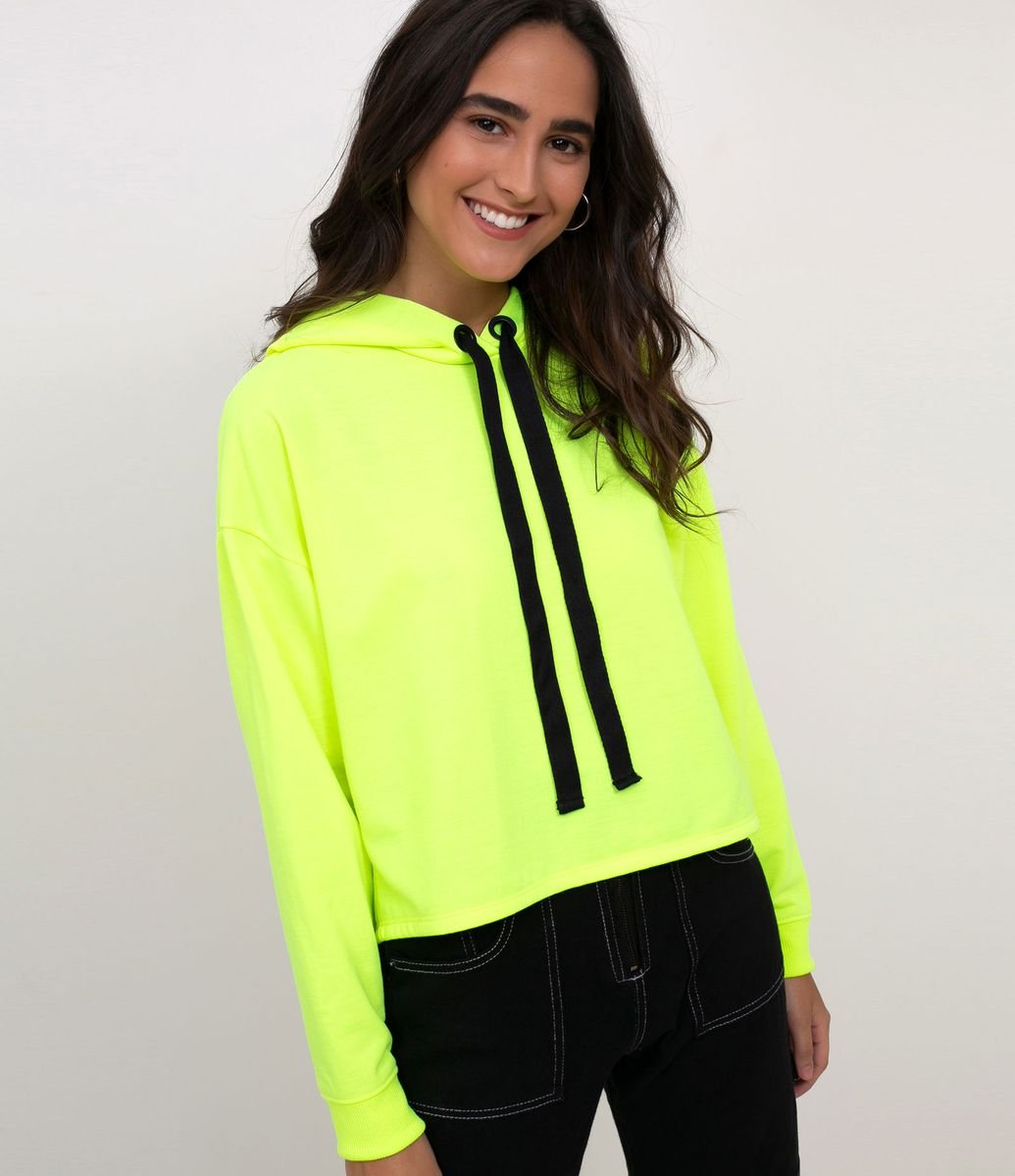 lime green cropped moletom com capuz