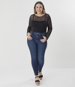Calça Jeans Com Faixa Lateral Animal Print Curve & Plus Size