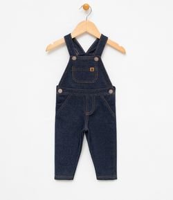 Jardineira Infantil com Bolso em Malha Jeans - Tam 0 a 18 meses
