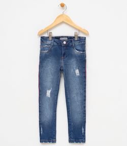Calça Jeans Infantil com Faixa Lateral - Tam 5 a 14