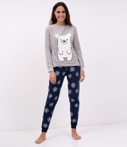 Pijama Manga Longa em Fleece com Bordado Urso