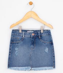 Saia infantil em Jeans com Barra Desfiada - Tam 5 a 14