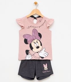 Conjunto Infantil Blusa com Estampa Minnie e Short - 1 a 6