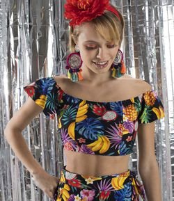 Blusa Cropped Floral com Babados 
